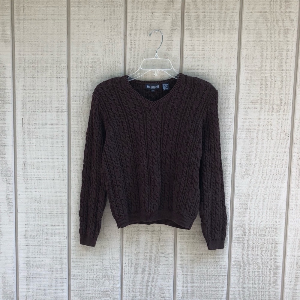 Wainscott vintage retro cableknit brown sweater, S